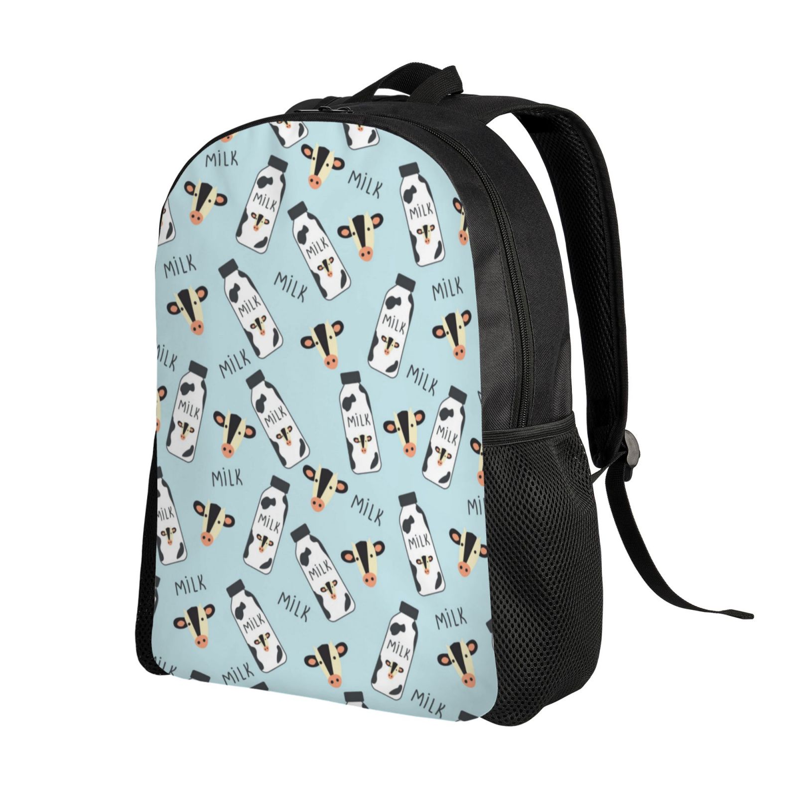 Xecao Milk Bottles And Cow Head Print School Backpack with Laptop Compartment Small Travel Laptop Backpack for Women Men Waterproof College Backpack Simple School Bag
