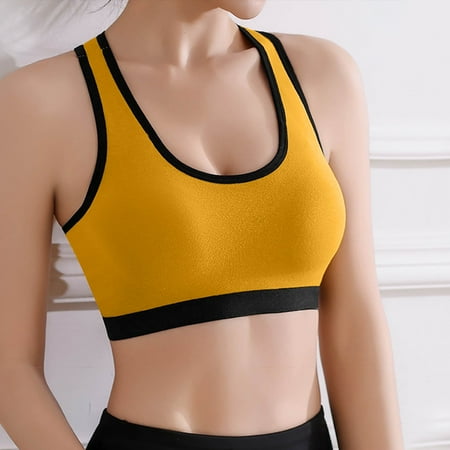 TrendVibe365 Womens Sports Bras High Support Cotton Color Block No Wire Push up Tshirt Bralette Padded Racerback Wide Strap Support Corset Top Full Coverage Crop Tank Top Comfy Lingerie Yellow M