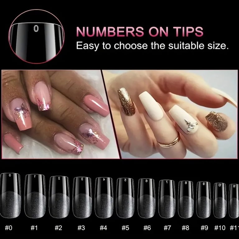 BAKER DEPOT Medium Square Nail Tips, 600pcs Clear Full Cover
