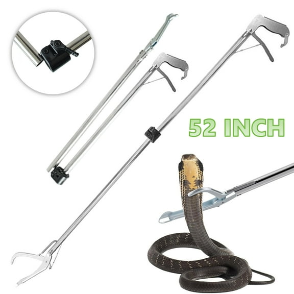 52 inch Snake Grabber, Foldable Snake Tongs Stainless Steel Reptile Grabber Catcher with Wide Jaw Snake Handling Tool with Lock