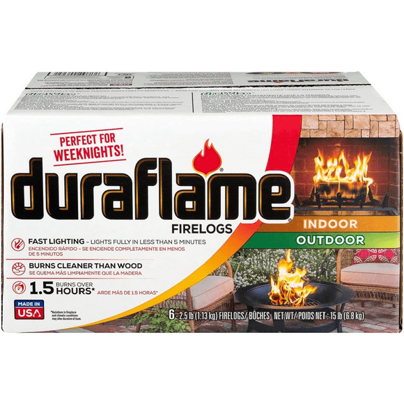Duraflame 2.5lb 1.5-hr Fire log Fast Lighting 1.5 Hours Burns Cleaner Than Wood Perfect For Weekends Indoors Or Outdoors Brown (Pack Of 6)