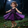 thumbnail image 4 of Odeerbi Infant Girls Halloween Princess Dress Lace Bow Cobweb Print Tulle Tutu Dress Party Gown, 4 of 5