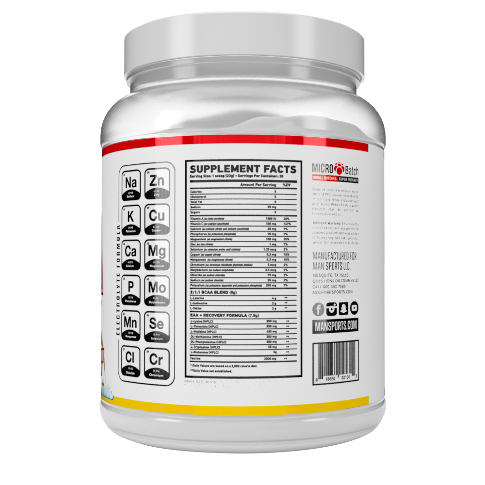 Man Sports ISO-EAA - Advanced Electrolyte Hydration, BCAA, and EAA - Branched Chain Amino Acids and Essential Amino Acids - Prevent Muscle Soreness - 690 Grams, 30 Servings - Rainbow Sherbet - image 3 of 4