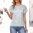 thumbnail image 5 of Women's Casual V Neck Short Sleeve Pleated Blouse Shirt Top Solid Color Loose Fit Breathable Summer Fashion | CSEONE,Silver XL, 5 of 8