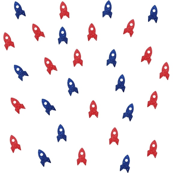 120 Rocket Ship Confetti, Blue Glitter Outer Space Paper Confetti for Birthday Party, Rocket Cut Out for Baby Shower/Space Themed Party Table Decoration