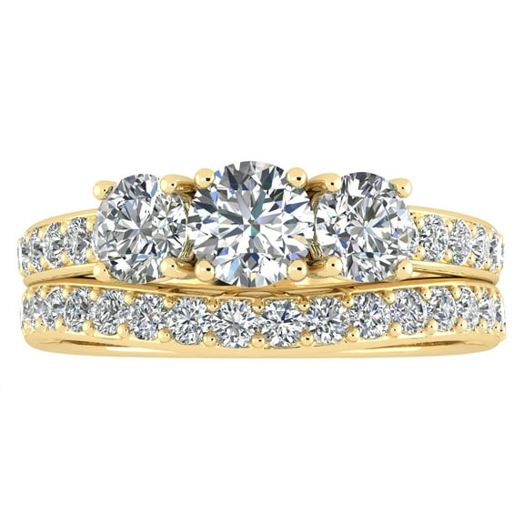 1.50ctw Diamond Three Stone Bridal Set in 10k Yellow Gold