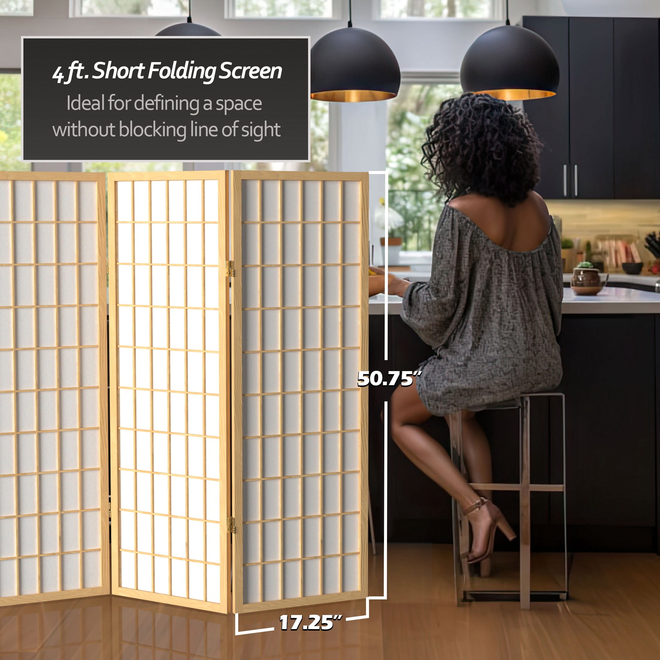 4 ft. Tall Window Pane Shoji Screen - Natural - 3 Panels