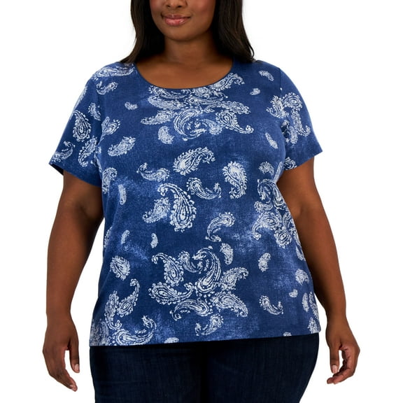Karen Scott Plus Size Short Sleeve Printed Top Granada Sky 0X