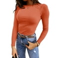 thumbnail image 2 of Langwyqu Spring Autumn Women Long Sleeve Solid Color T-Shirt Slim Fit Ribbed Tops, 2 of 4