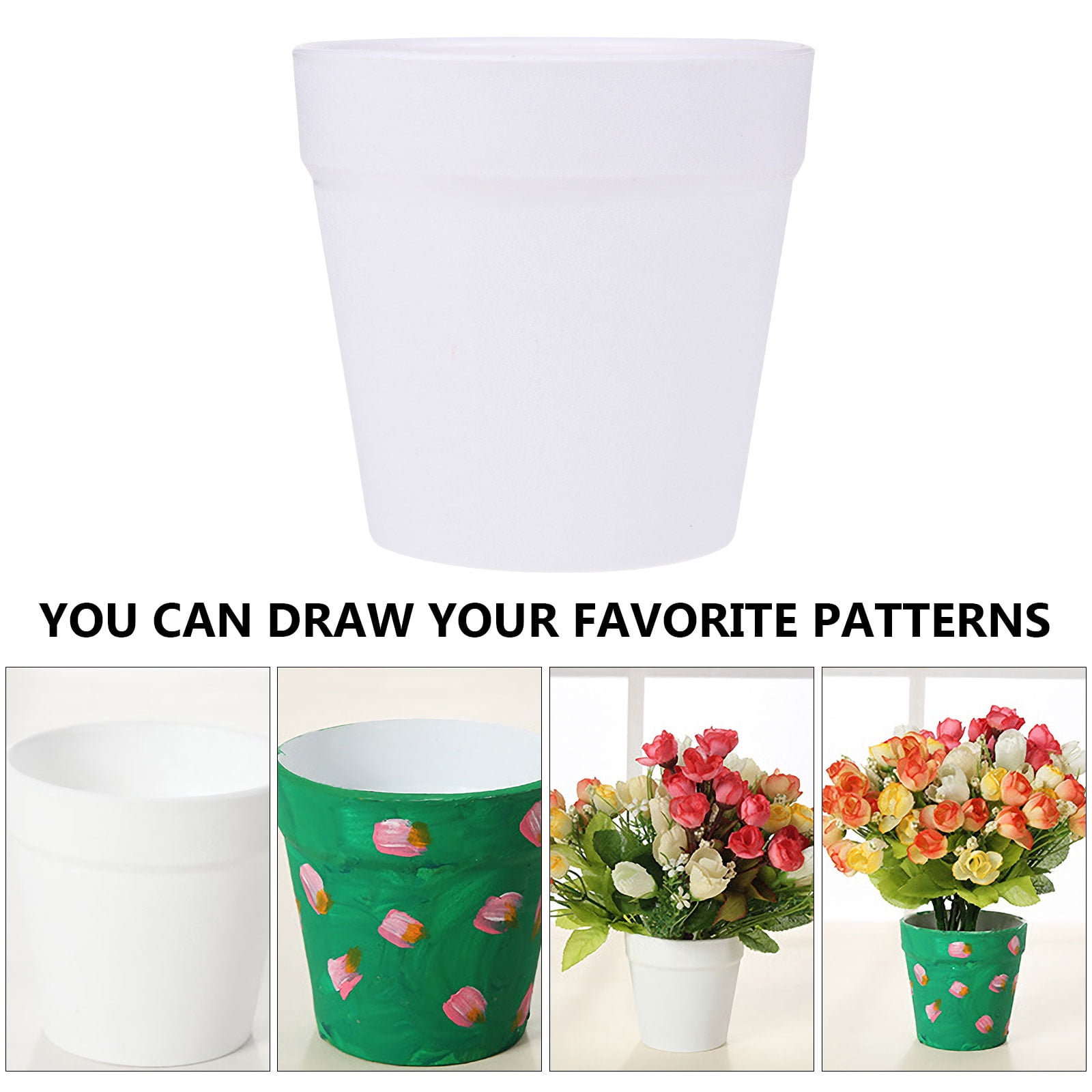 6Pcs Plastic Flower Pot Unfinished Craft Flower Pot DIY Plant Container  (White), image size:1600x1600