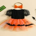thumbnail image 3 of EIMELI Bébé Fille Halloween Robe Romper Imprimé Citrouille Manches Courtes une Ligne Robes de Princesse + Bandeau, 3 of 9