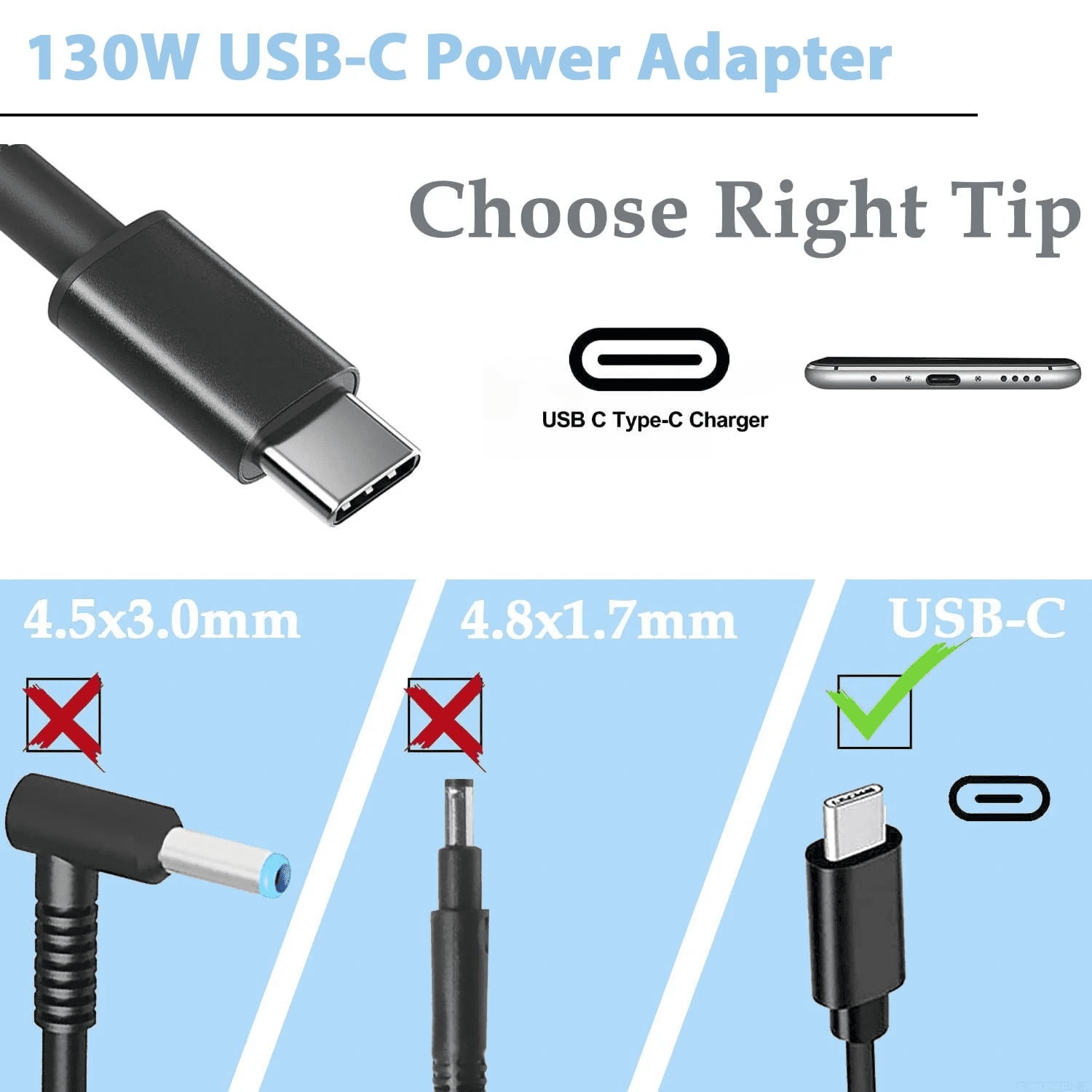 130W 20V 6.5A USB C Type C Laptop Charger for Dell XPS 15 17 9575 9500 9510 9520 9530 9700 9710 9720 Precision 5470 5480 5540 5550 5560 5570 5760 3550 3560 3570 2in1,Latitude 9410 9510 Laptop Pow