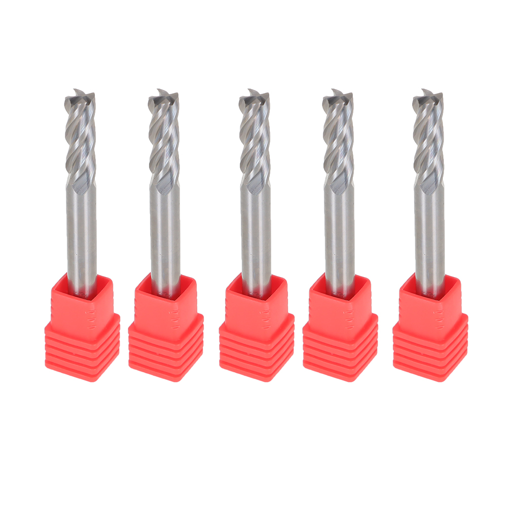 findmall 5 Pcs 1/4" 4 Flute 2-1/2" Overall Length 3/4" LOC Carbide End Mill- TiALN COATED