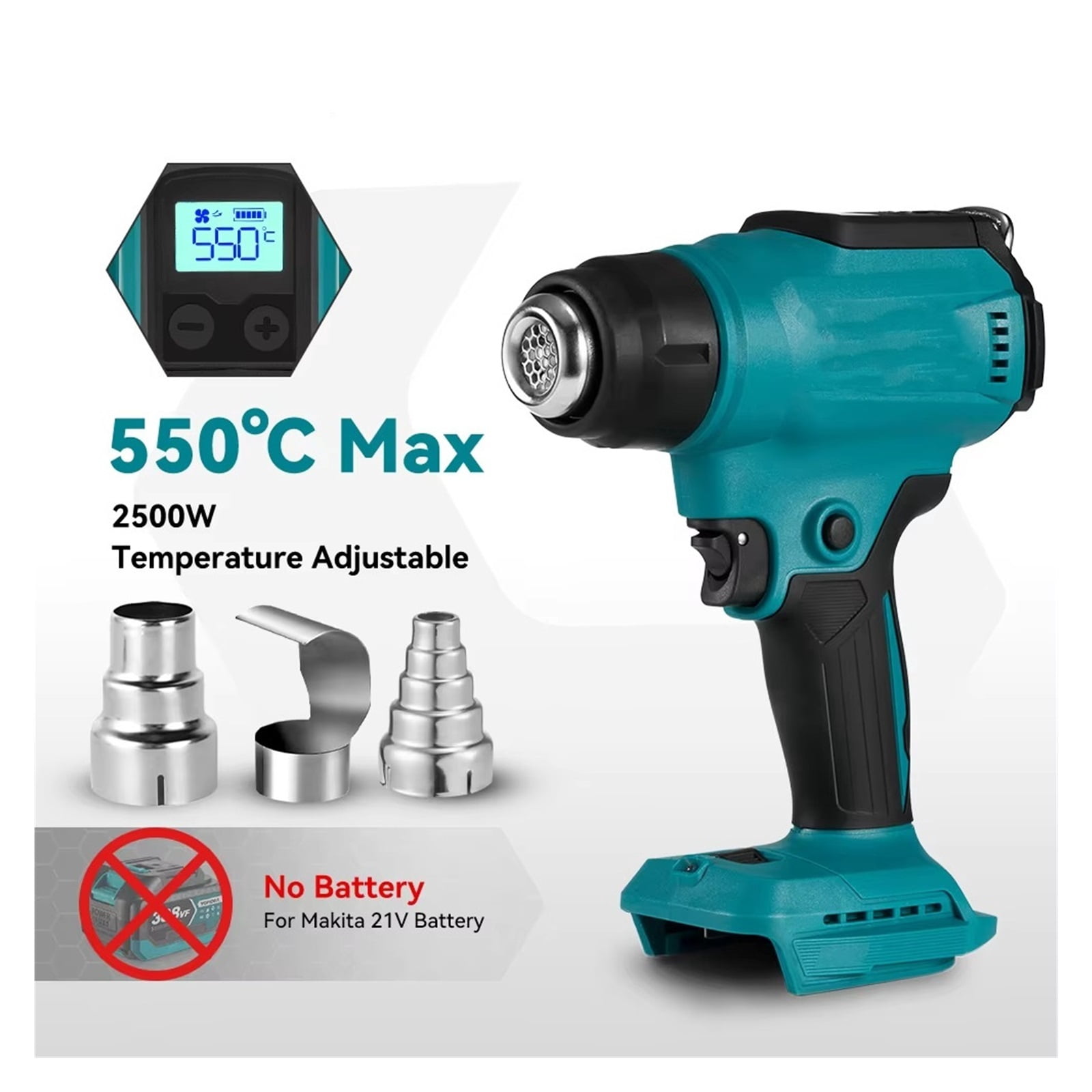 18V Heat Gun Shrink Wrapping Tool Hot Air Gun Air Dryer Soldering Thermal Blower with LED display, Tool only, No battery ,Variable Temperature