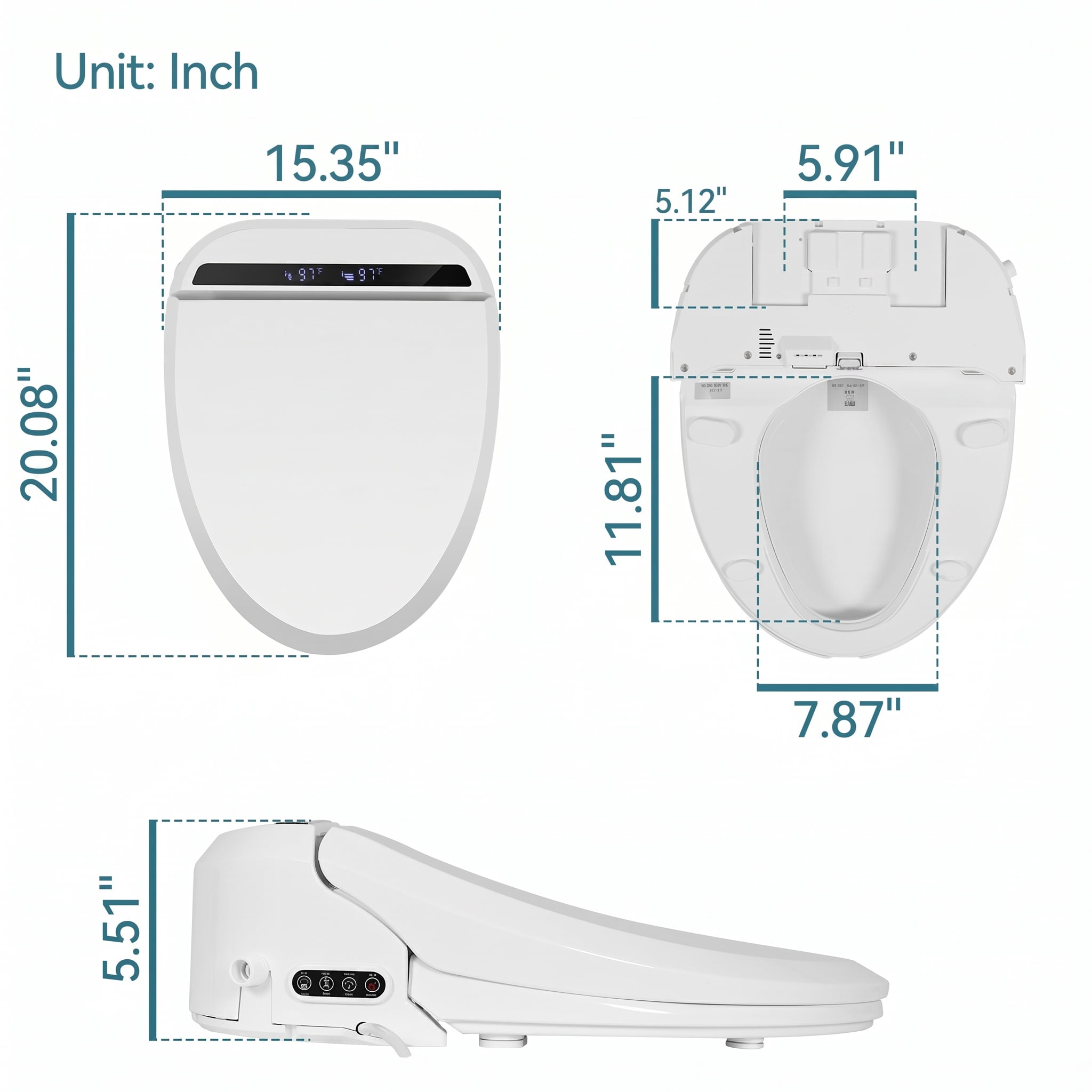 ELECWISH Smart Electric Bidet Seat for Elongated Toilet in White with Remote Control, Heated Seat, Deodorizer and Nightlight