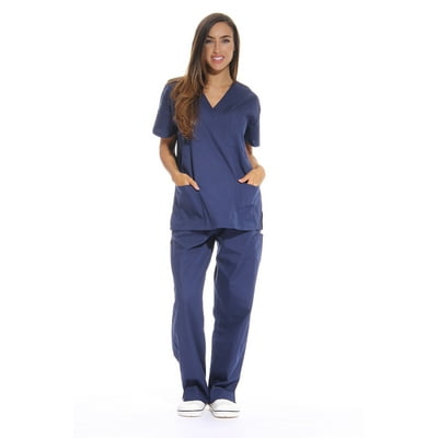 Just Love Women's Scrub Sets Six Pocket Medical Scrubs (V-Neck with Cargo Pant) (Navy, Medium)
