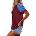 thumbnail image 3 of Pompotops Hauts pour Femmes Sexy Col Rond Imprimé Patchwork T-Shirt Blouse à Manches Courtes, 3 of 8