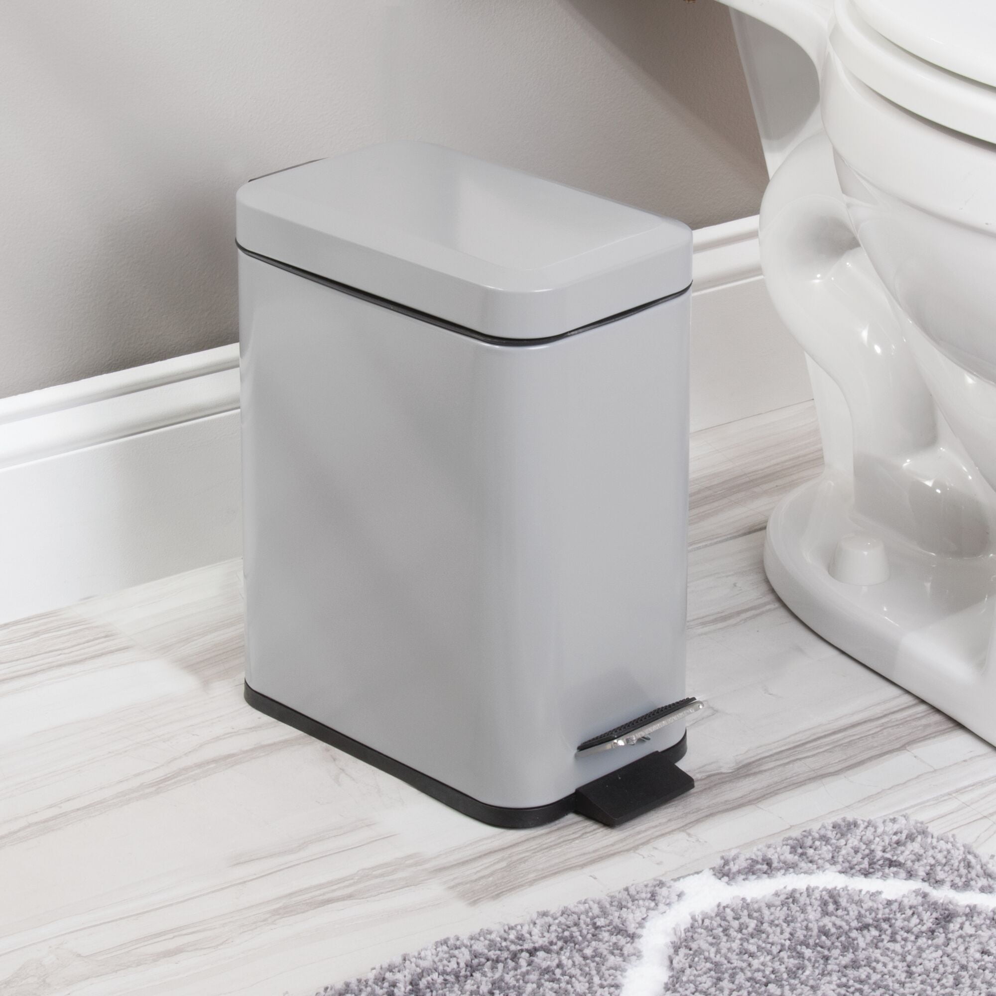 mDesign Small 1.3 Gallon Rectangle Metal Step Can with Liner/Handle, Gray