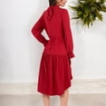thumbnail image 3 of Women's High Neck Tiered Swing Dress with Long Sleeves- Medium, Burgundy, 3 of 7