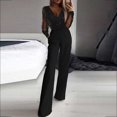thumbnail image 4 of Henpk Jumpsuits For Women Dressy Plus Size Clearance Summer Womens Jumpsuits And Rompers Women'S Solid V-Neck Mesh Sequins Gold Powder Long Sleeve Jumpsuits Rompers Black XXL, 4 of 9