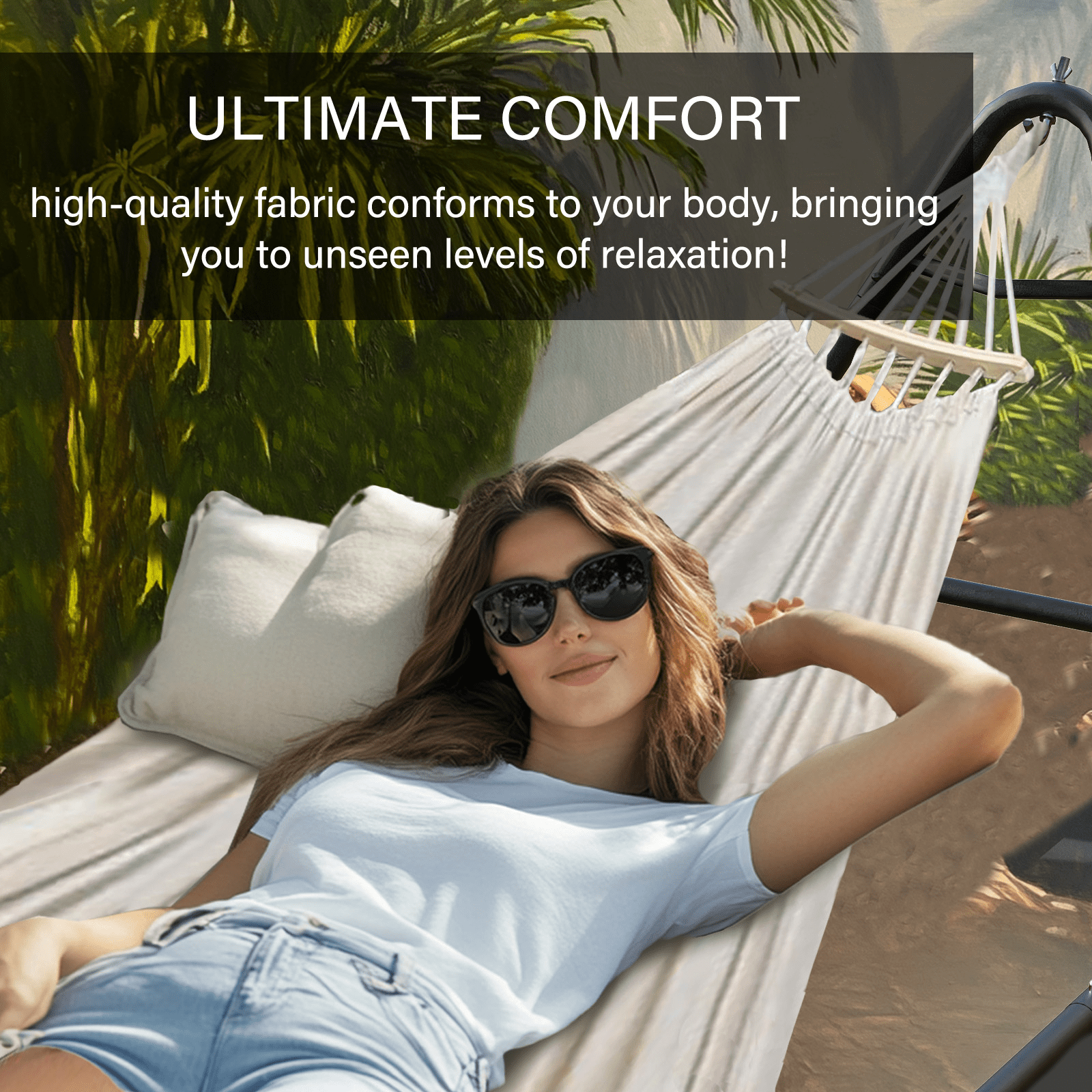 Yacona Hammock with Stand for Outside, Heavy Duty Steel Hammocks with Pillow for Backyard, Porch, Patio, Garden, White