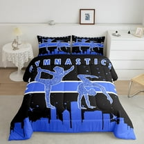 Gymnastics Comforter Set Queen Bedding Set, Dance Princess Bedding Comforter Sets Sports Theme Duvet Set, Navy Blue Black Quilted Comforter Gymnast Home Decor Ultra Soft 3pcs