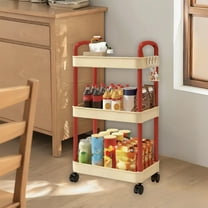 InsCrazy Storage Cart with Drawers Kitchen Storage Cart 3-layer Black With Armrests Storage for Kitchen
