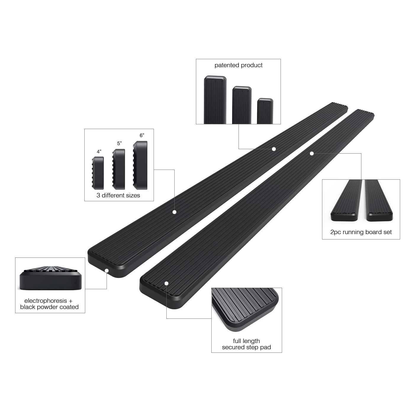 APS Wheel to Wheel Running Board 5in Compatible with Chevy Silverado GMC Sierra 2007-2018 Double Cab Extended Cab 5.5ft Short Bed & 2500 2019 (Exclude 07 Classic) (Nerf Bars Side Steps Side Bars)