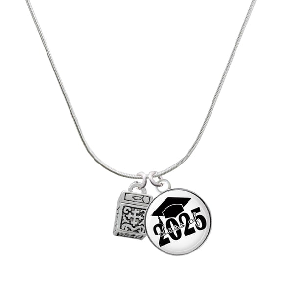 Delight Jewelry Silver-tone Prayer Box - Script Class of 2025 Dome Charm Necklace, 18"
