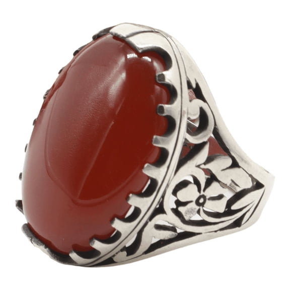 Natural Red Carnelian Gemstone Ring - Handmade 925 Sterling Silver Men's Oval Stone Ring, Outstanding Gifts for Him KCR012