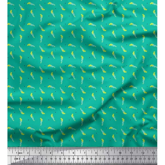 Soimoi Cotton Duck Fabric Dot & Parrot Bird Print Fabric by The Yard 42 Inch Wide