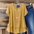 thumbnail image 2 of Besolor Summer Short Sleeve Tops for Women V Neck Hem Double-Layer Shirts Casual Loose Lightweight Thin Breathable Blouses, 2 of 7