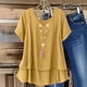 thumbnail image 2 of Túnica de Manga Corta para las Mujeres Color Sólido de Lino Sentir Botón Blusa, Ligera Camiseta de Verano Casual, 2 of 9