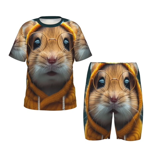 Balery Modern Yellow Sweater Guinea Pig Conjunto de Pijama Infantil de Manga Corta con Estampado – Ropa de Dormir de Algodón Suave-Small