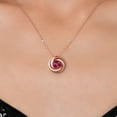 thumbnail image 3 of Gem Stone King 18K Rose Gold Plated Silver Round Red Created Ruby 3 Stone Circle Pendant Necklace for Women (0.75 Cttw, Gemstone July Birthstone, With 18 inch Chain), 3 of 6