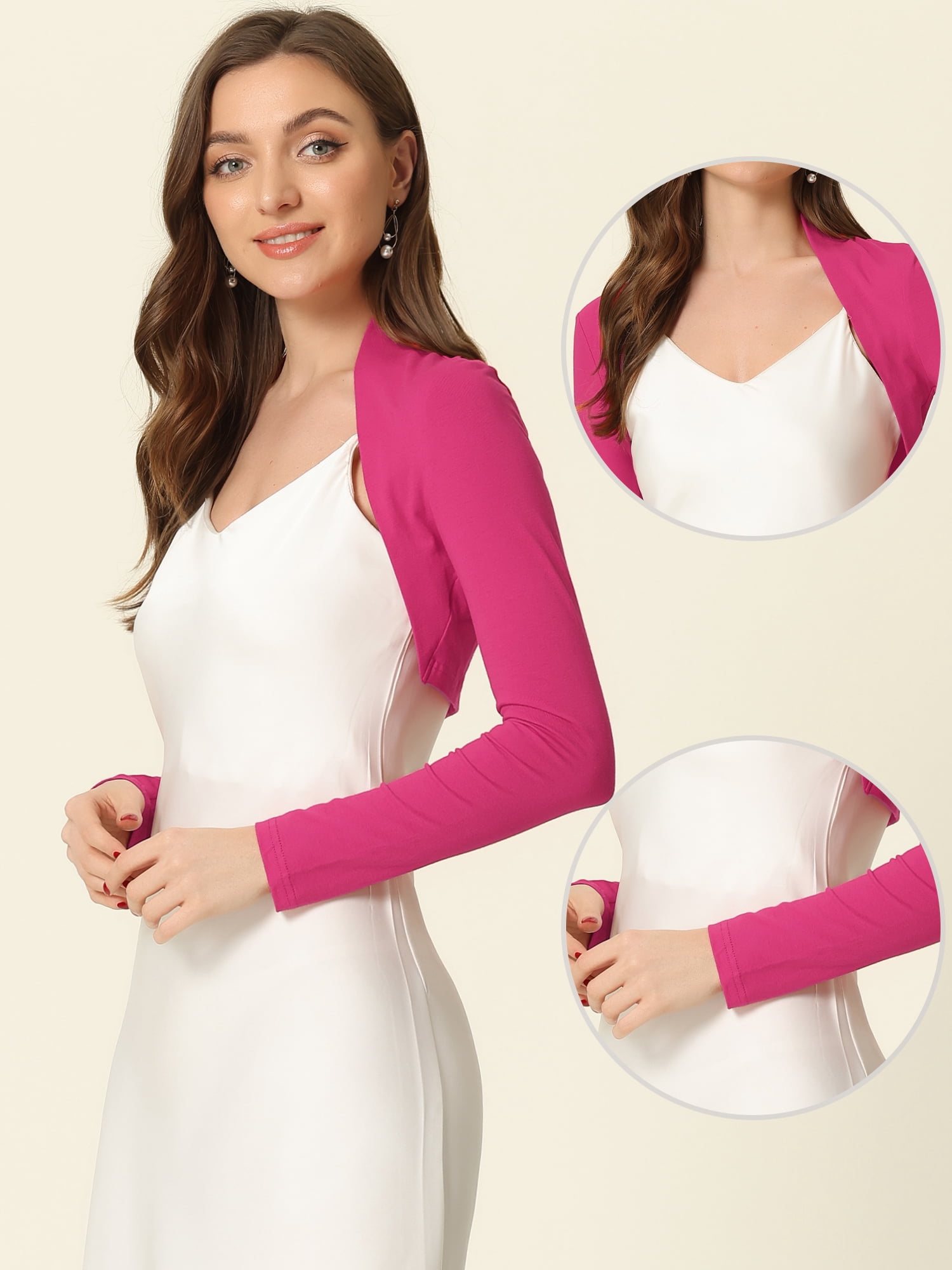 DARING DIVA Elegant Solid Color Bolero Shrug XS Black L Hot Pink