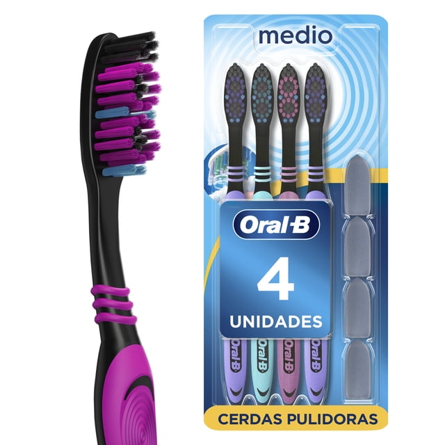 Cepillo de Dientes Oral-B Complete Black con Cerdas Medias Pulidoras, 4 pzas + 4 Tapas