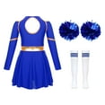 thumbnail image 4 of TiaoBug Kids Cheer Leader Costume Halloween Outfit Long Sleeve Cold Shoulder Cheerleading Dress A Royal Blue 6, 4 of 7