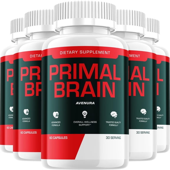 Primal Brain Capsules – PrimalBrain Natural Blend Memory Focus Support Supplement, 5 Pack, 300 Capsules