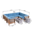 thumbnail image 3 of Frankie Outdoor U-Shaped 8 Seater Acacia Wood Sectional Sofa Set with Fire Pit, Teak, Blue, and Light Gray, 3 of 9