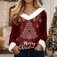 thumbnail image 2 of Gubotare Women's Fashion Slim V-Neck Blouse with Warm Faux Furry Collar Christmas Pullover Fashion Holiday Party T Shirt (Brick Red,XL), 2 of 4