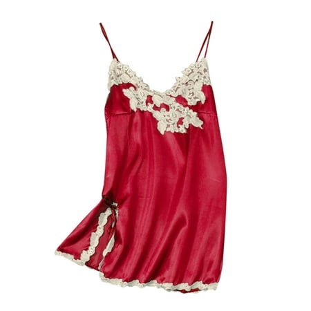 

Women s Satin Lace Lingerie V Neck Sleeveless Nightgown Sleepwear Cami Dress Slit Side Bridal Babydoll Nightdress Nightwear