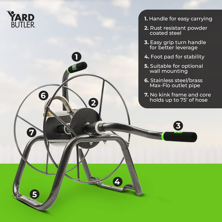 Yard Butler 75 ft. Blue Free Standing Hose Reel Yard Butler 75 ft. Blue Free Standing Hose Reel