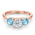 thumbnail image 3 of Gem Stone King 18K Rose Gold Plated Silver White Topaz and Swiss Blue Topaz Engagement Ring for Women | 2.20 Cttw | Round 6MM | Gemstone November Birthstone | Size 8, 3 of 6