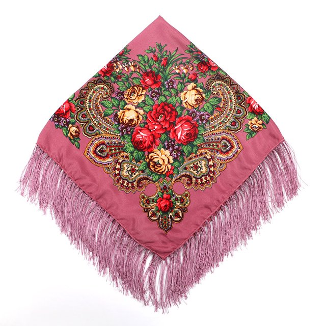 Bufanda estilo étnico retro con borlas cuadradas para primavera, verano, otoño e invierno, estilo Baotou, con bigote y flores bohemias