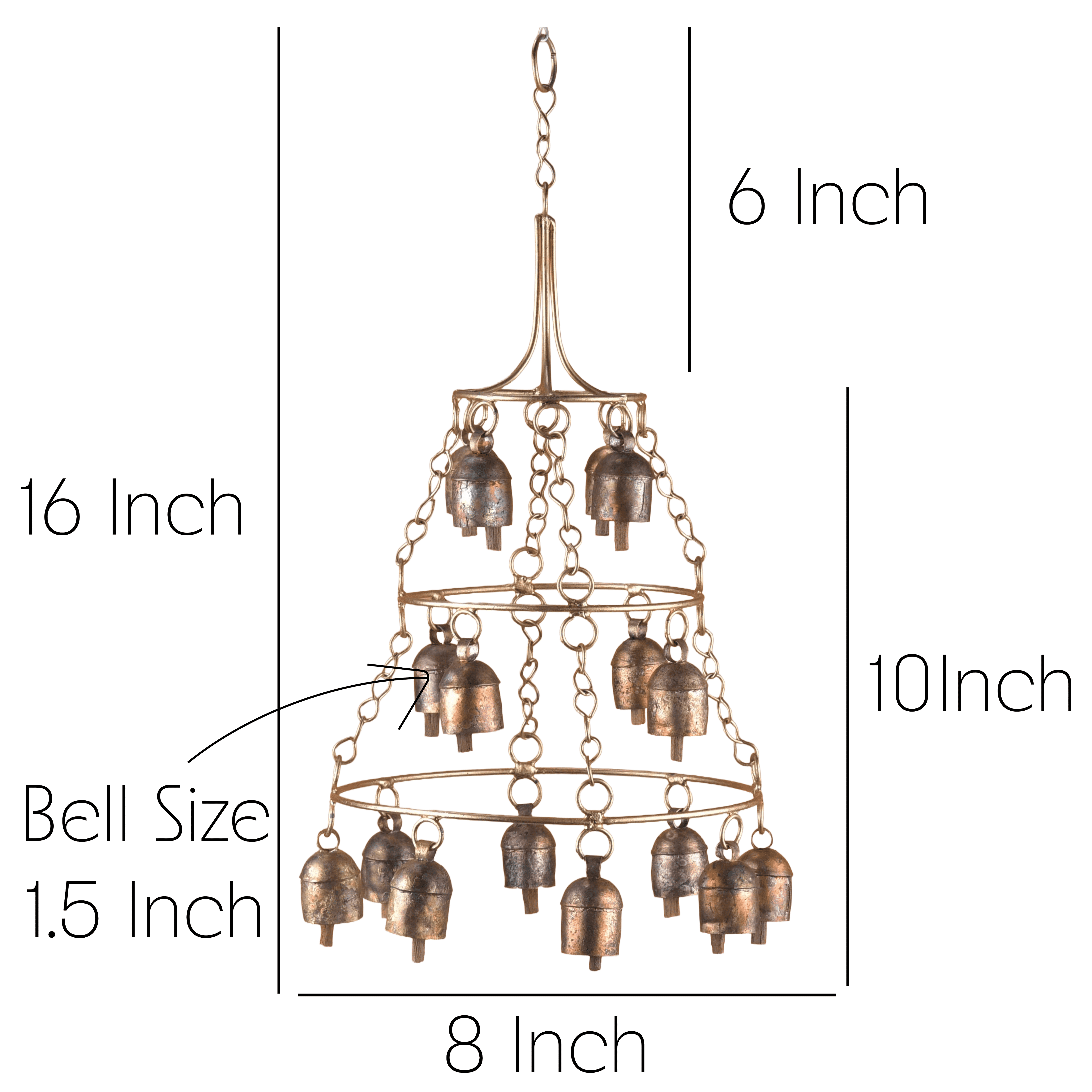 Rustic Wind Chimes for Outside – Handcrafted Tiered Bell Chime with Deep Tone – 16” Copper Coated Bronze Finish Metal Wind Chime for Garden Decor, Porch, Yard, Patio – Farmhouse Outdoor Decoration