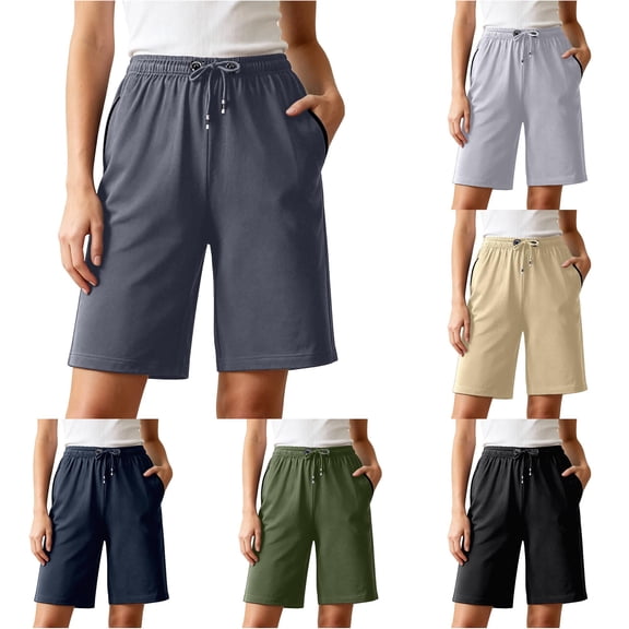 CAIVO Women Plus Size Summer Beach Shorts Plus Size Casual Knee Length Loose Fit Bottoms Comfort Outdoor Work Solid Color Bottoms