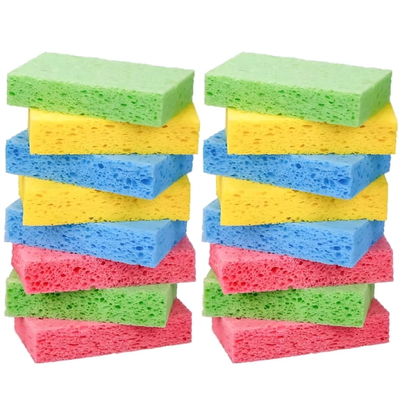 ACDANC 16 Pack Compressed Kitchen Sponges Non Scratch Cellulose Dish Scrubbers Wood Pulp Cleaning Cloths For Dishes Bathroom Car Multi Color