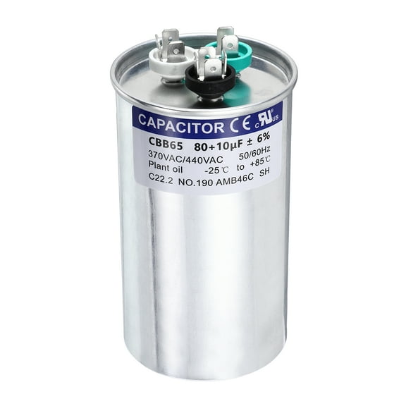 Uxcell 80 10MFD CBB65 Run Start Capacitor 80 10uF, 370/440V Round AC Capacitor for AC Motor Run, HVAC, Air Conditioner, Condenser Motors