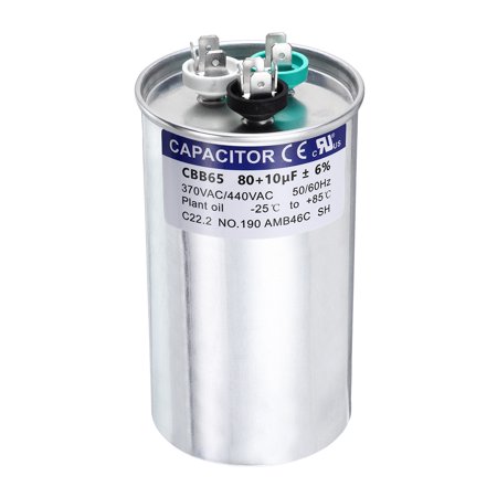 Uxcell 80+10MFD CBB65 Run Start Capacitor 80+10uF, 370/440V Round AC Capacitor for AC Motor Run, HVAC, Air Conditioner, Condenser Motors